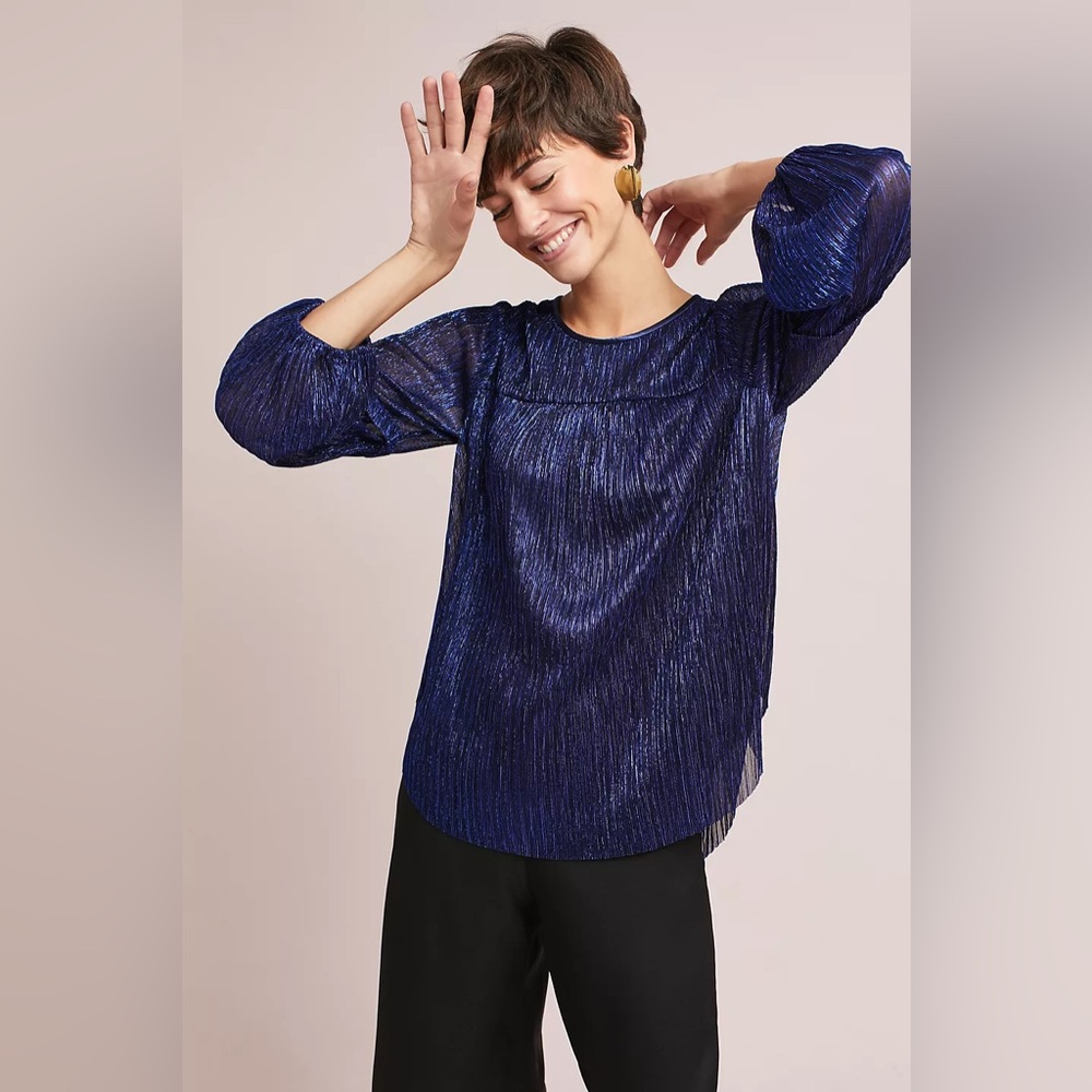 Anthropologie Moulinette Soeurs Ruffled Metallic Top